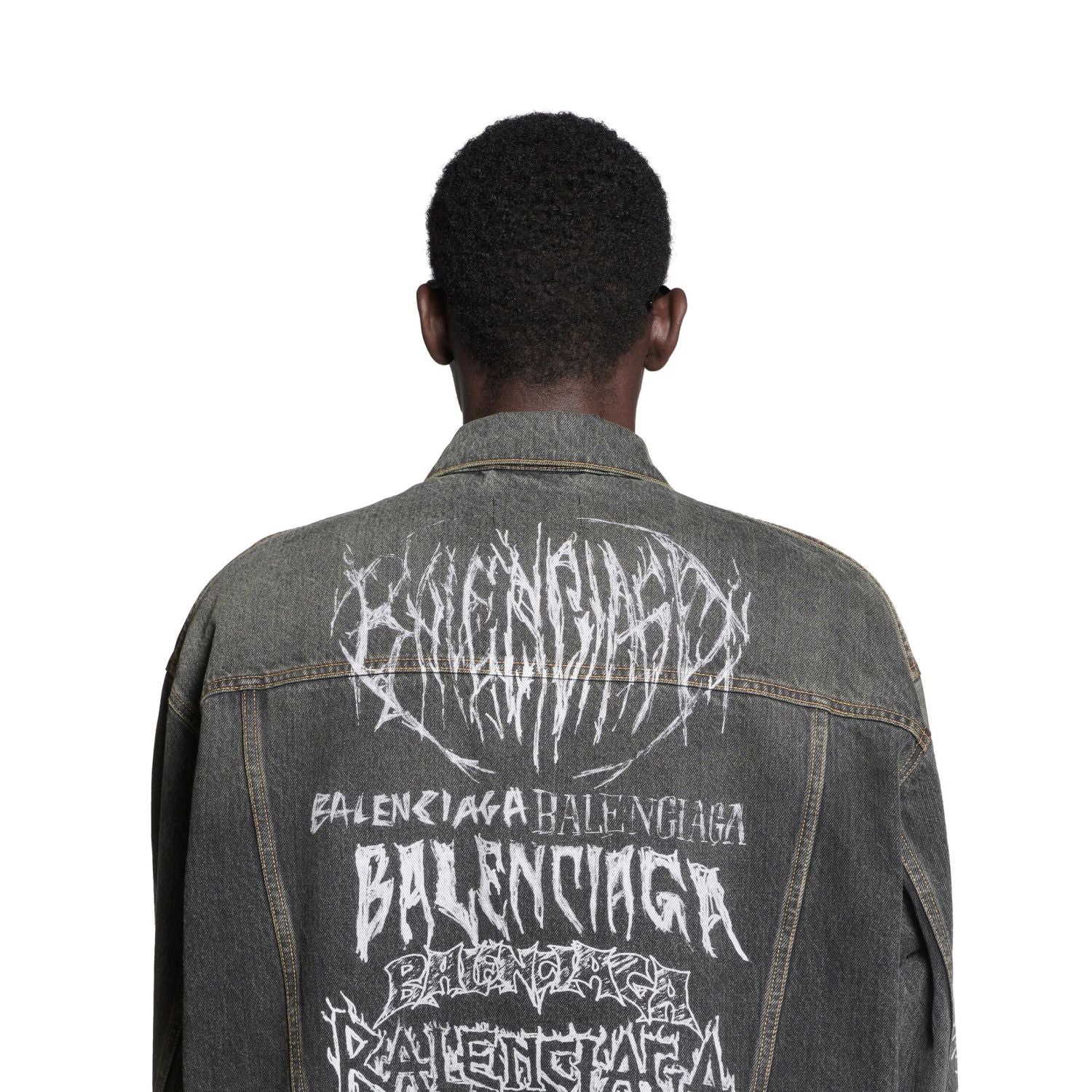 Balenciaga Men's Spring And Autumn Cotton Denim Printed Washed Vintage Denim Jacket Lapel Casual Jacket #98719