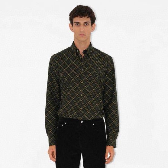Burberry Men's Spring/Autumn Fashion Casual Loose Checkered Pattern Single Breasted Button Down Collar Long Sleeved Shirt #78318