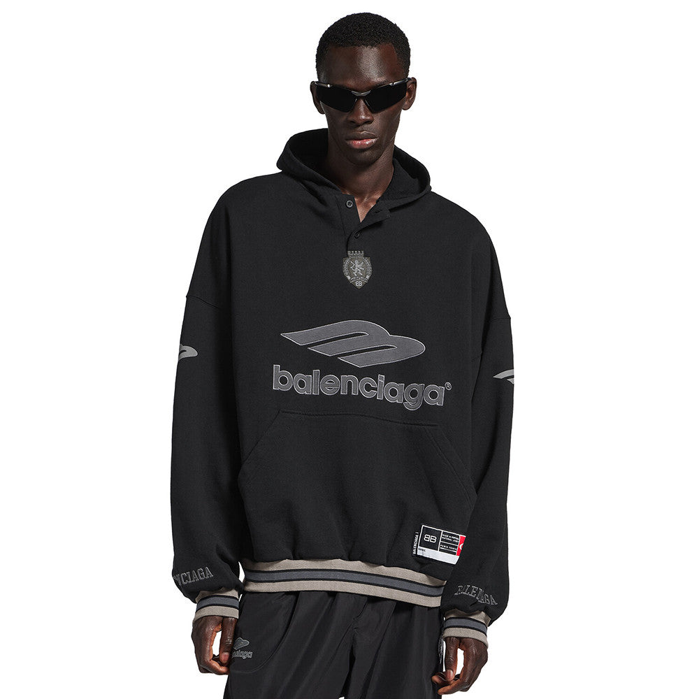 Balenciaga Men's 3b Football Polo Hoodie in Black anthracite #334489