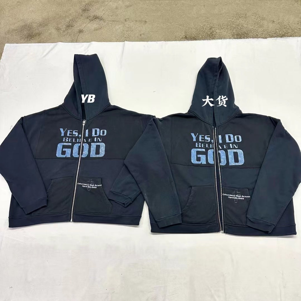 Enfants Riches Deprimes Men's Solid Color Spring And Autumn I Believe In God Printed Loose Long Sleeve Zipper Hooded Sweatshirt Ngvp #7748
