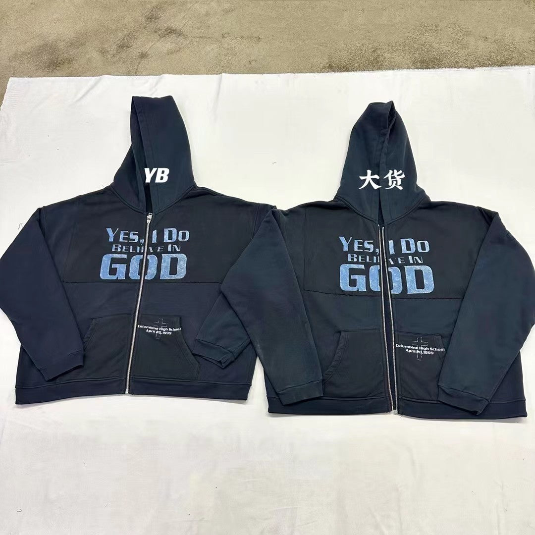 Enfants Riches Deprimes Men's Solid Color Spring And Autumn I Believe In God Printed Loose Long Sleeve Zipper Hooded Sweatshirt Ngvp #7748