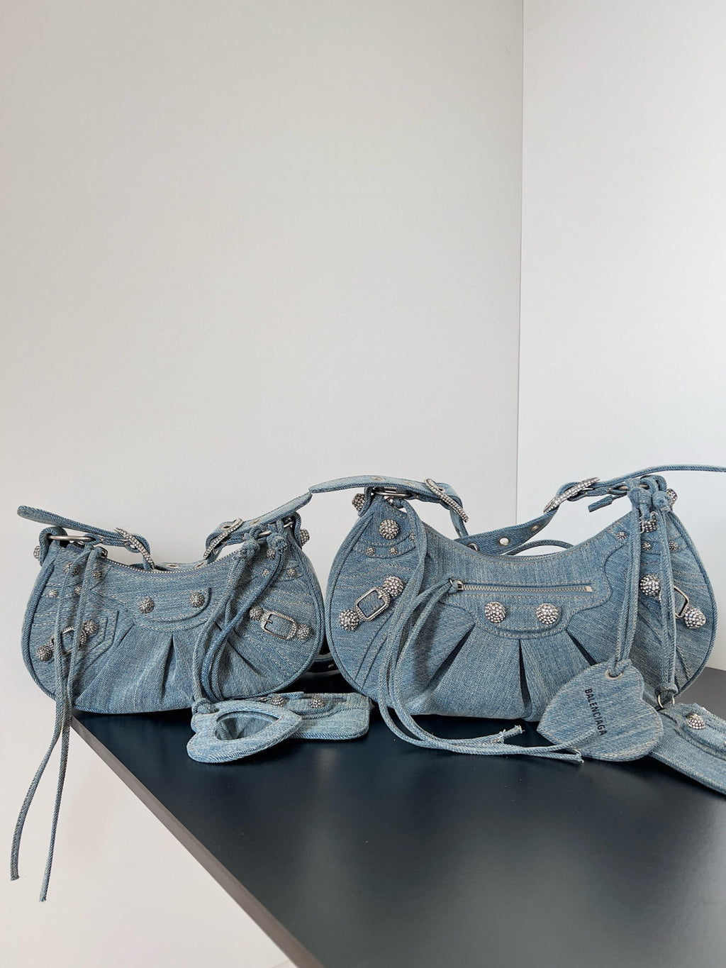 Balenciaga Le Cagole Women's Solid Colour Washed Worn Edge Adjustable Shoulder Strap Denim Shoulder Bag Armpit Bags #76769