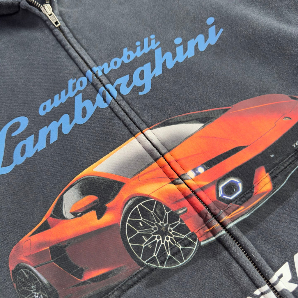 Balenciaga Automobili Lamborghini Hoodie Men's Spring/Autumn Solid Color Classic Printed Zipper Sweatshirt Pullover Hoodie#78122