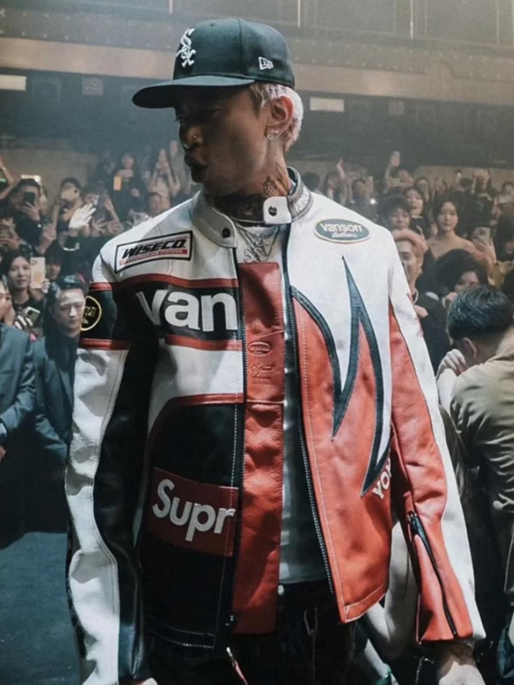 Supreme Yohji Yamamoto Marlboro Men's Women's Vintage Racing Suit Colour Blocking Fashion Leather Jacket Lapel High Street Trend Jacket Autumn and Winter #81156