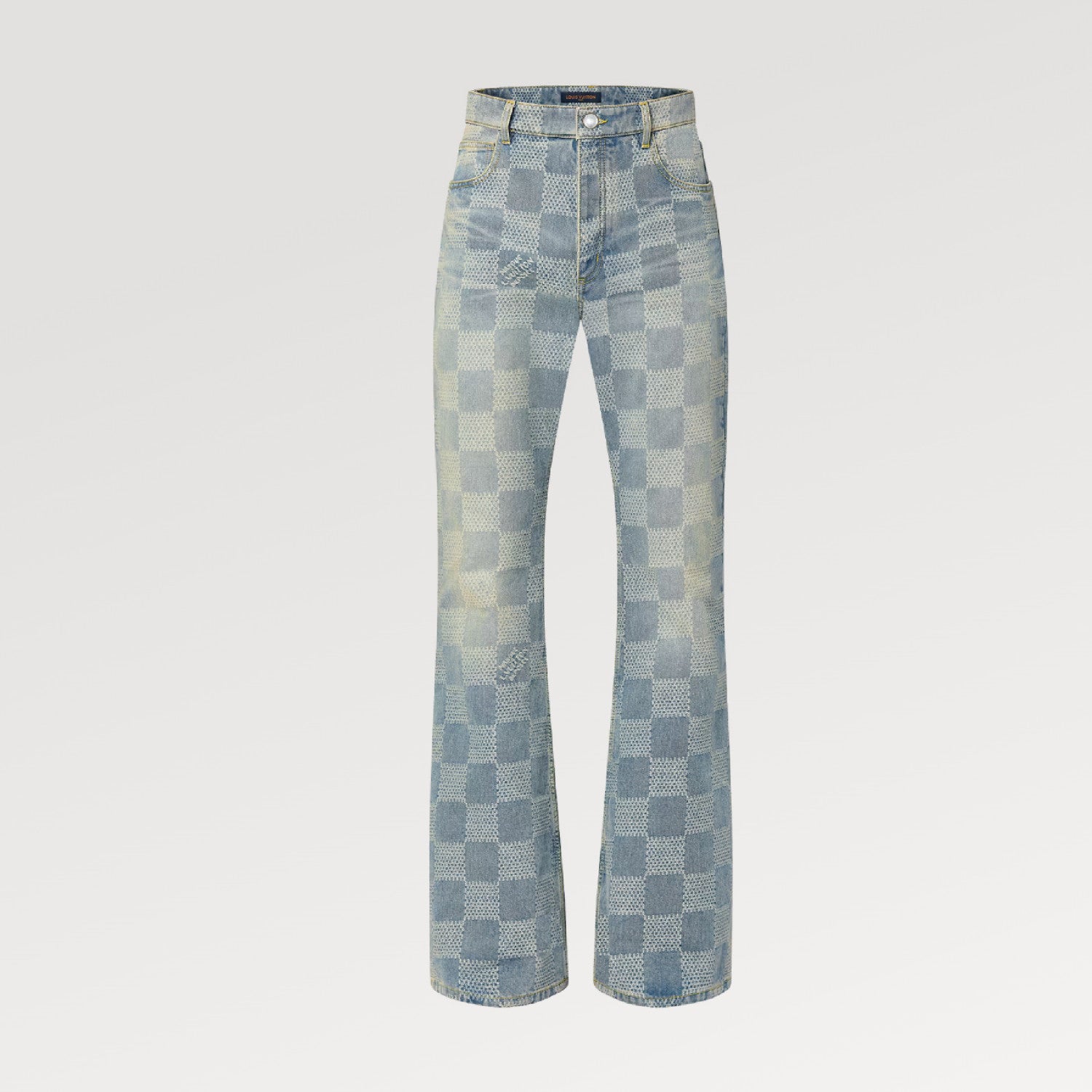Louis Vuitton Men's Spring And Fall Fashion Plaid Denim Suit Gradient Wash Vintage Round Neck Jacket Casual Flared Pants Ngvp #8155