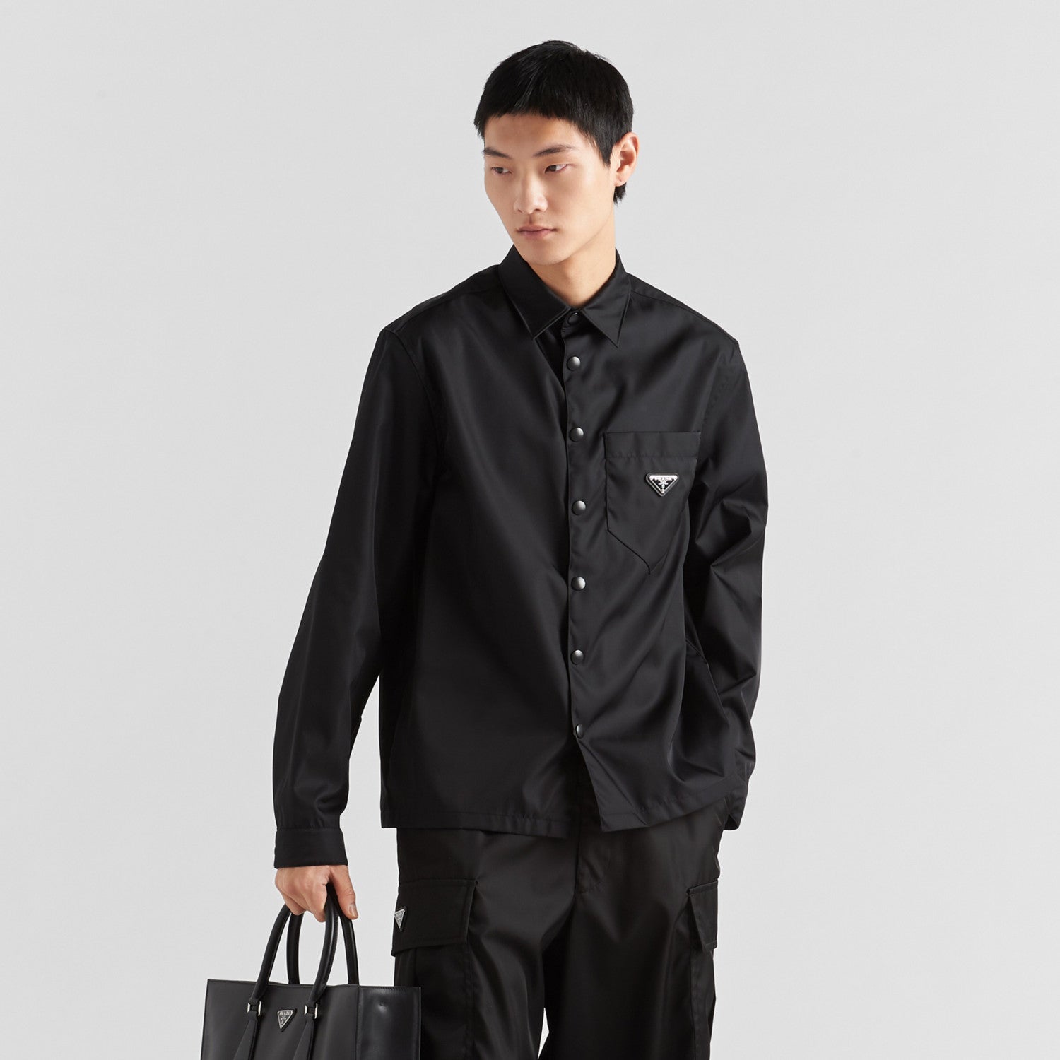 Prada Re-Nylon Men's Spring/Fall Fashion Casual Solid Color Collared Single Button Nylon Jacket Shirt #78762