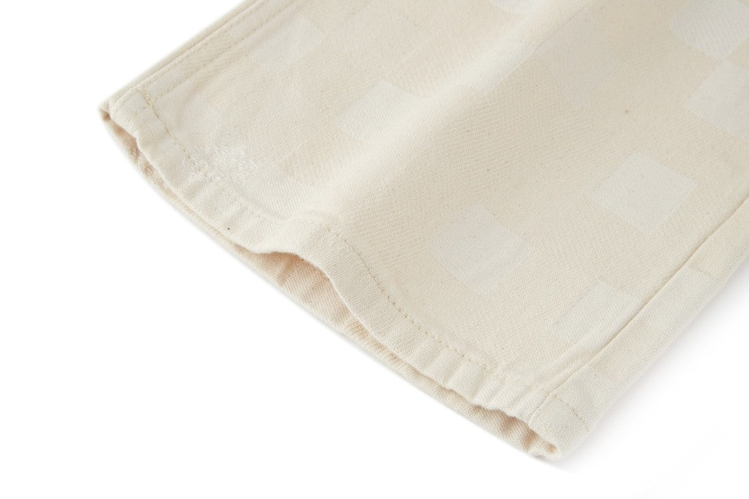 Louis Vuitton Men's Spring Summer Beige Plaid Jacquard Mid-Rise Straight Leg Jeans Pants #99881