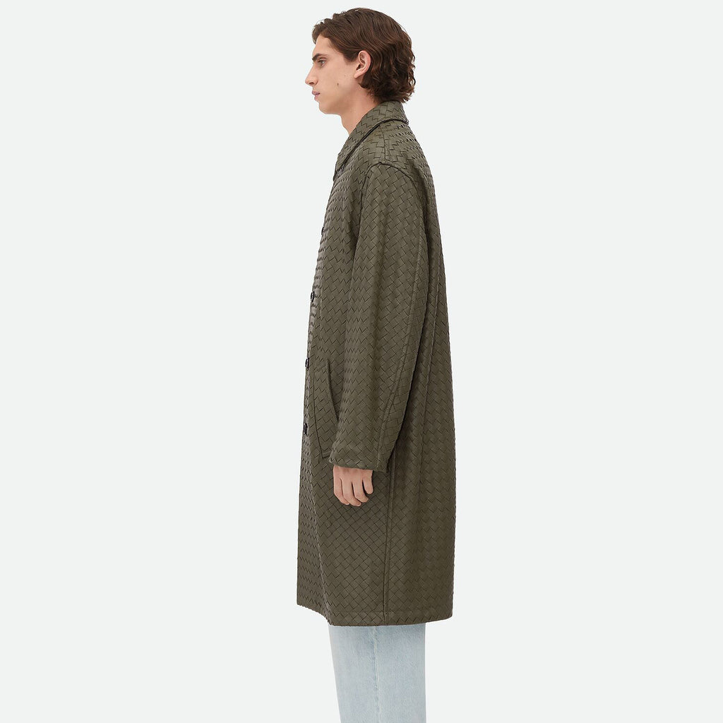 Bottega Veneta Men's And Women's  Spring/Fall Fashion Casual Leather Hand Woven Collar Single Breasted Mid-Length Trench Coat Jacket #78931