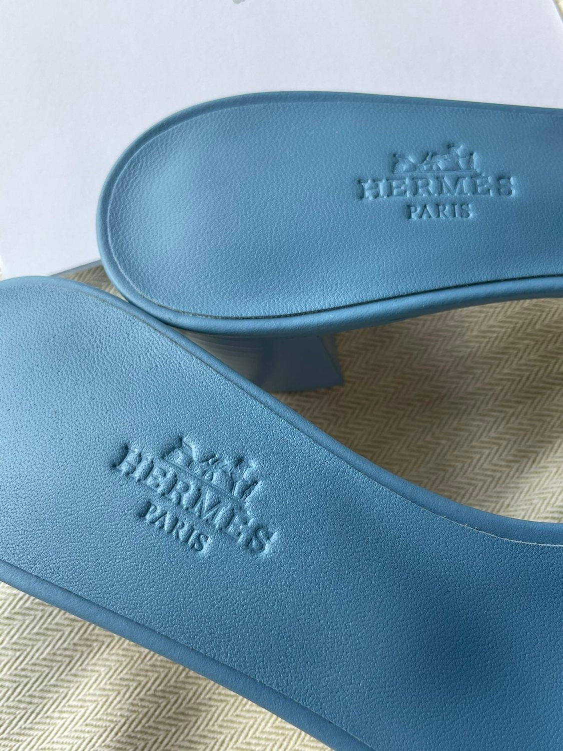 Hermes Oran Sandal Women's Summer Fashion Casual Solid Color Leather Slip On Sandals  Mid Heel And Flat Shoes #78338