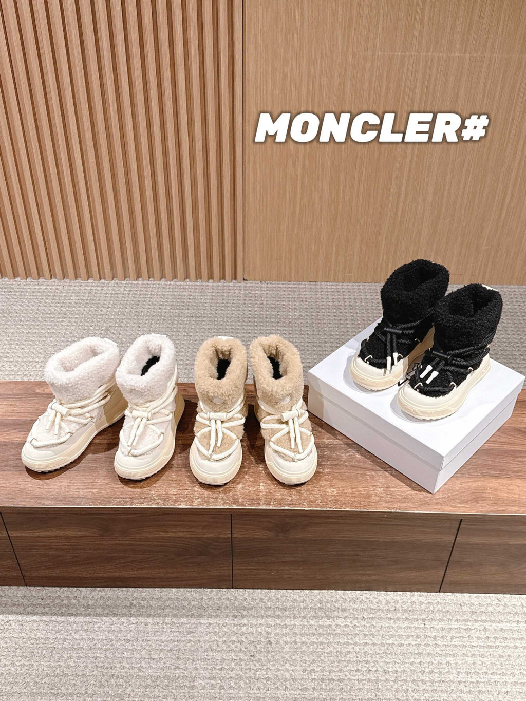 Moncler Light Beige Moncler Altive Mid Teddy Snow Boots #334369