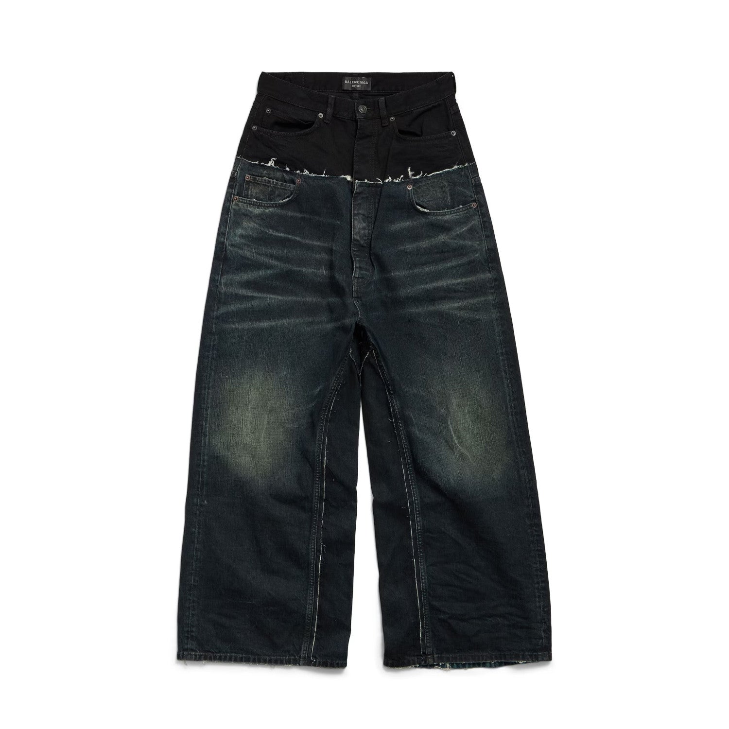 Balenciaga Men's And Women's Spring And Fall Solid Color Splicing Effect Button Loose Fit Jeans Pants #75497