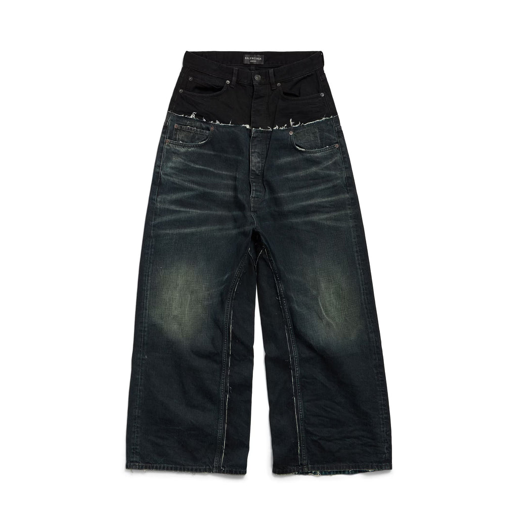 Balenciaga Men's And Women's Spring And Fall Solid Color Splicing Effect Button Loose Fit Jeans Pants #75497