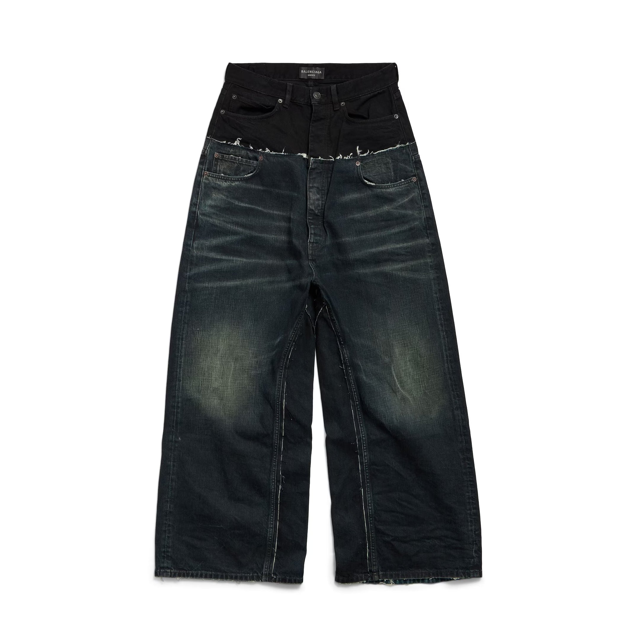 Balenciaga Men's And Women's Spring And Fall Solid Color Splicing Effect Button Loose Fit Jeans Pants #75497