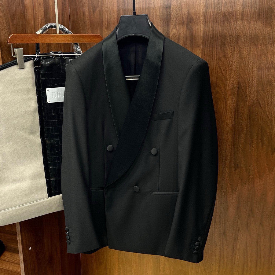 Dior Men's Spring And Autumn Solid Color Lapel Wool Long Sleeve Blazer Jacket Casual Solid Pants Ngvp #9641