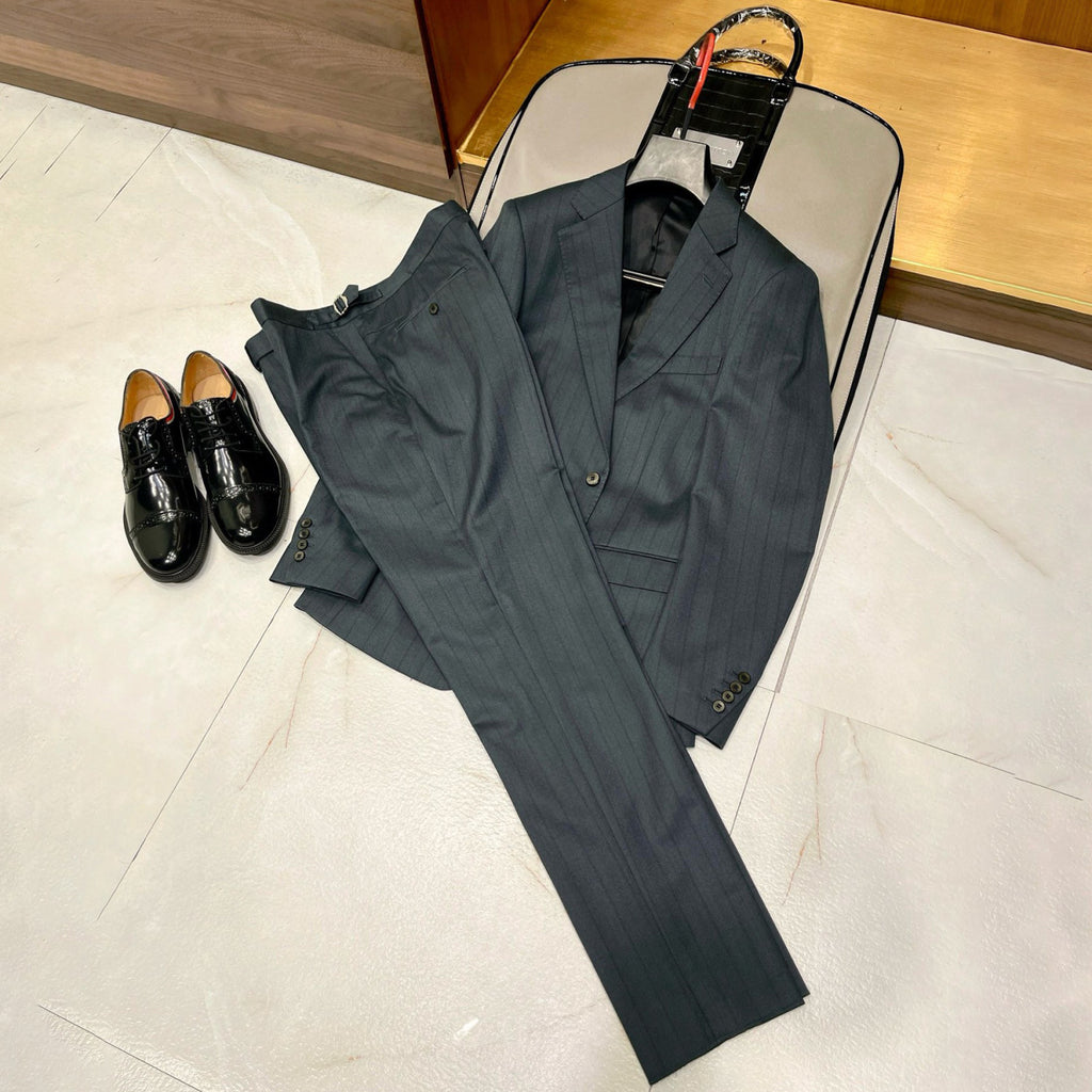 Louis Vuitton Men's Fall And Winter Business High-end Tide Wool Blazer Tops Wedding Suit Casual Pants Dark Stripe Suit Set Suit Set Ngvp #2442