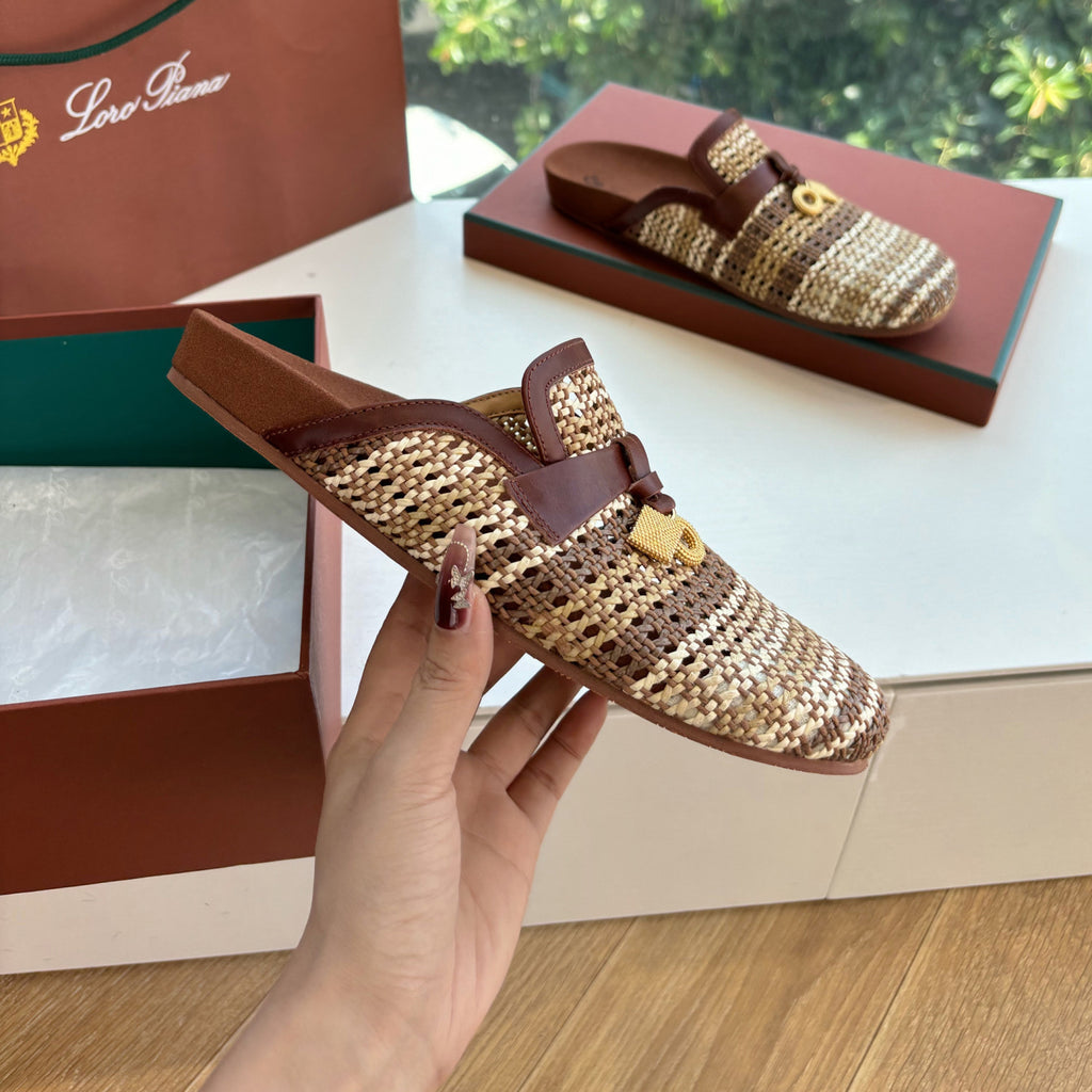 Loro Piana Women's Spring/fall Fashion Casual Leather Breathable Woven Round Toe Slippers Birkenstock Slippers Shoes #78383