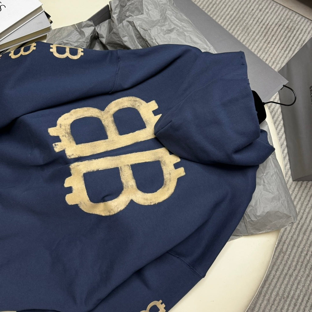 Balenciaga Men's Spring And Autumn Bitcoin Printed Logo Hooded Sweatshirt Fashion High Street Trend Long Sleeve Top Pullover Hoodies #73136