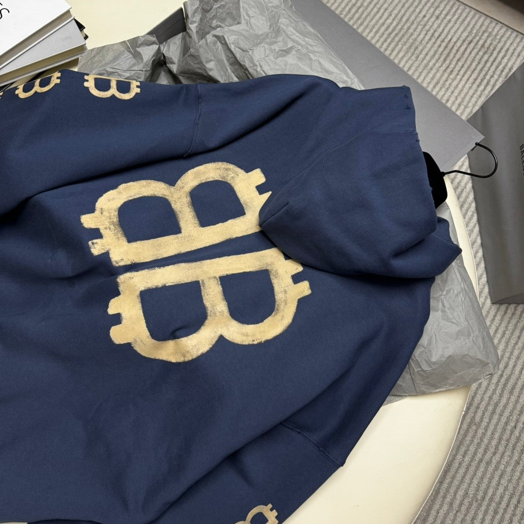 Balenciaga Men's Spring And Autumn Bitcoin Printed Logo Hooded Sweatshirt Fashion High Street Trend Long Sleeve Top Pullover Hoodies #73136