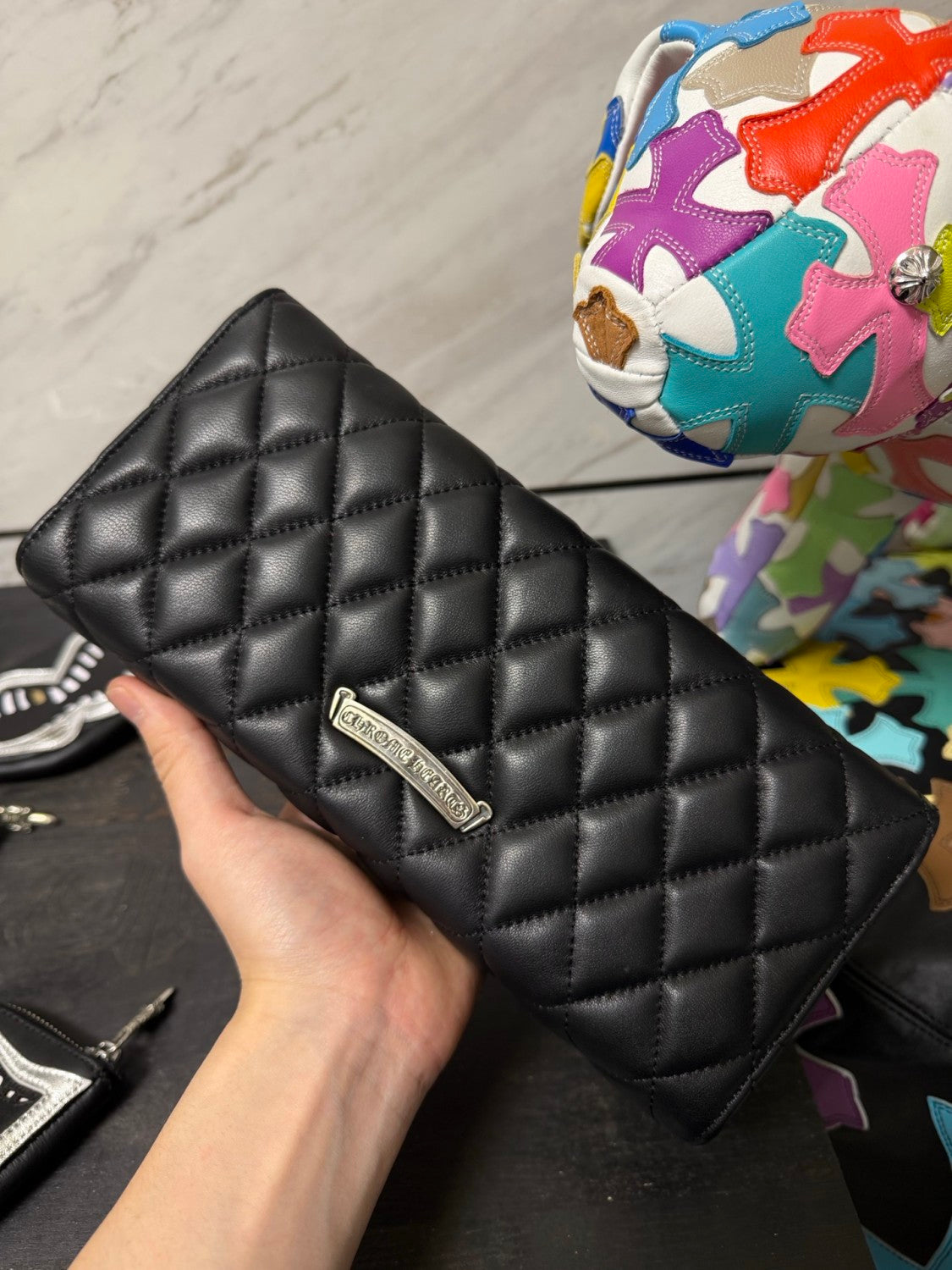 Chrome Hearts Diamond-patterned Black Crossbody Clutch Evening Bag Retro High-street Fashion Wallet Bags #195951