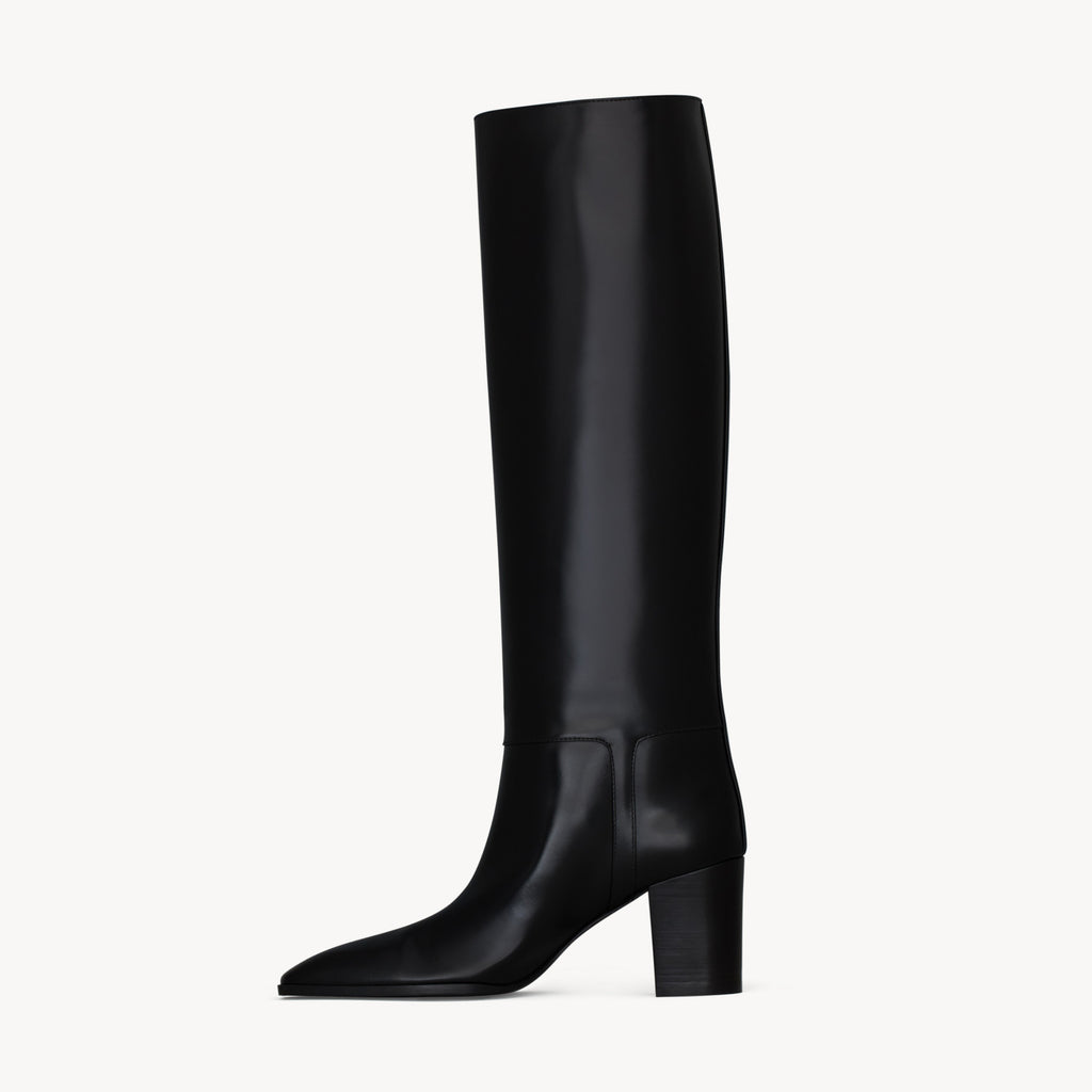 Saint Laurent JULIA Women's Fall/Winter Solid Color Fashion Classic Leather Knee-High Boots. Chunky Heel Shoes Heel Height 7cm Boot Shoes #79217