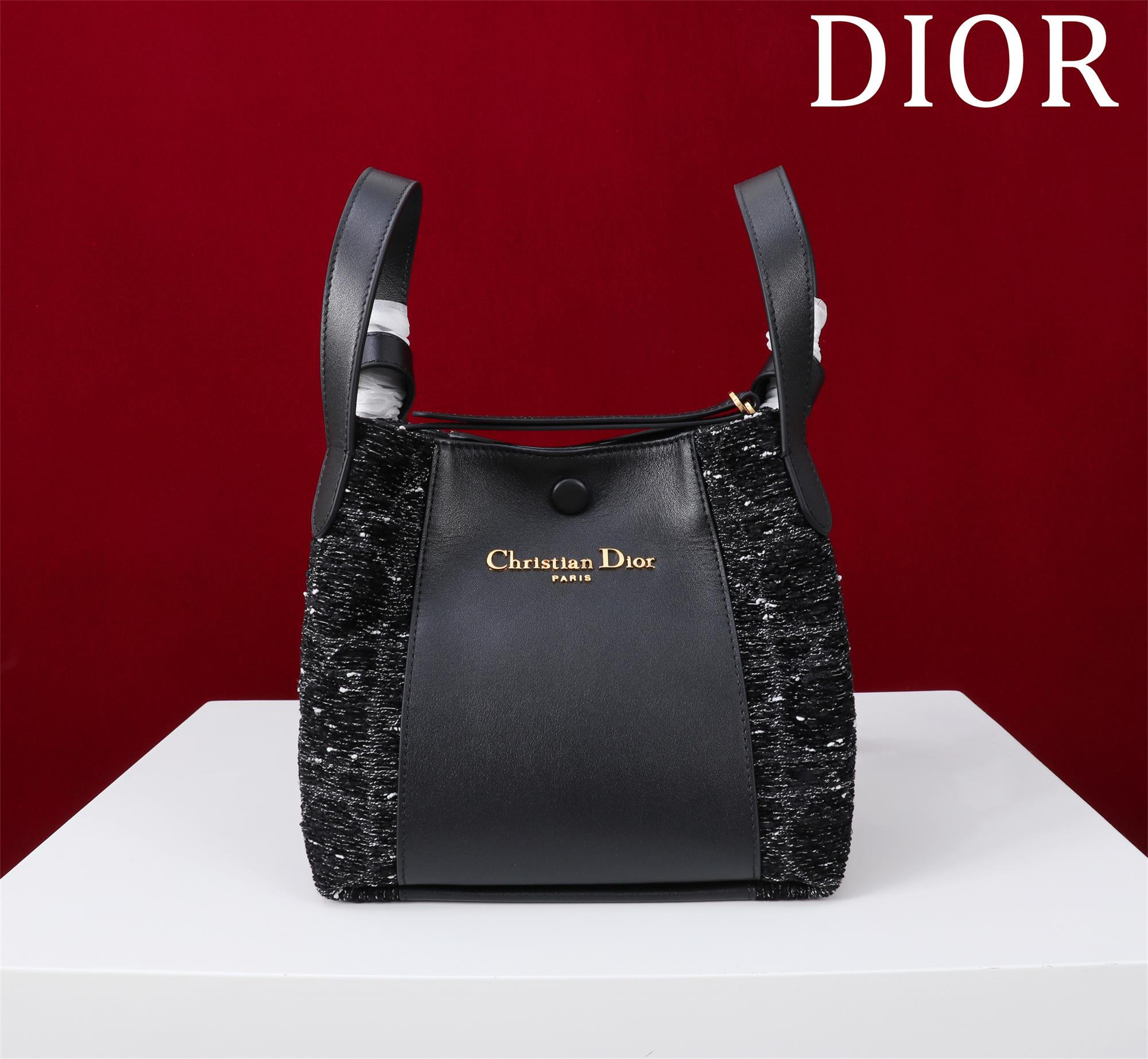 Dior Women's Solid Color Tweed & Leather Tote Shoulder Bag Bags #75973