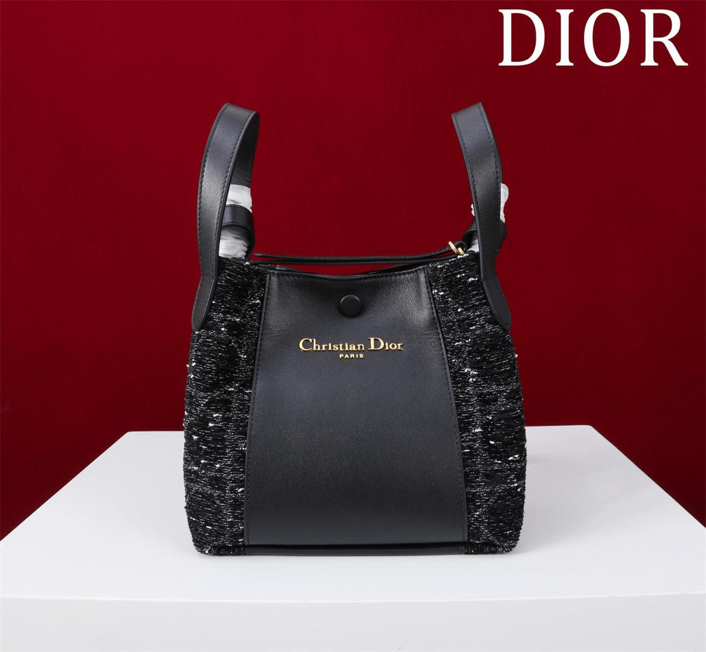 Dior Women's Solid Color Tweed & Leather Tote Shoulder Bag Bags #75973