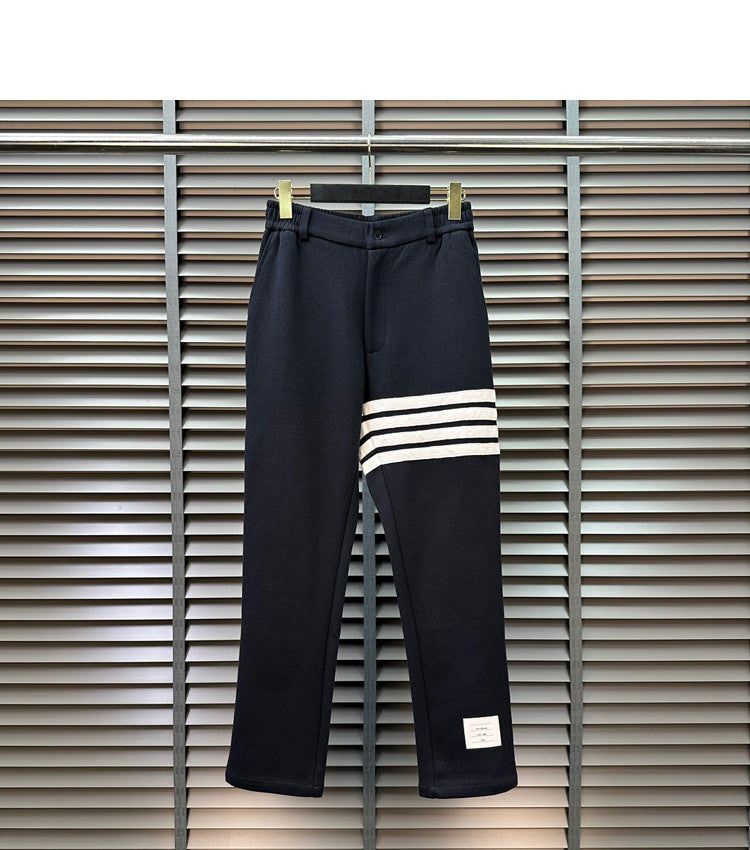 Thom Browne Men's Spring And Autumn Lapel Striped Long Sleeve Blazer Jacket Casual Solid Color Straight Trousers Two Piece Suit Set #81197