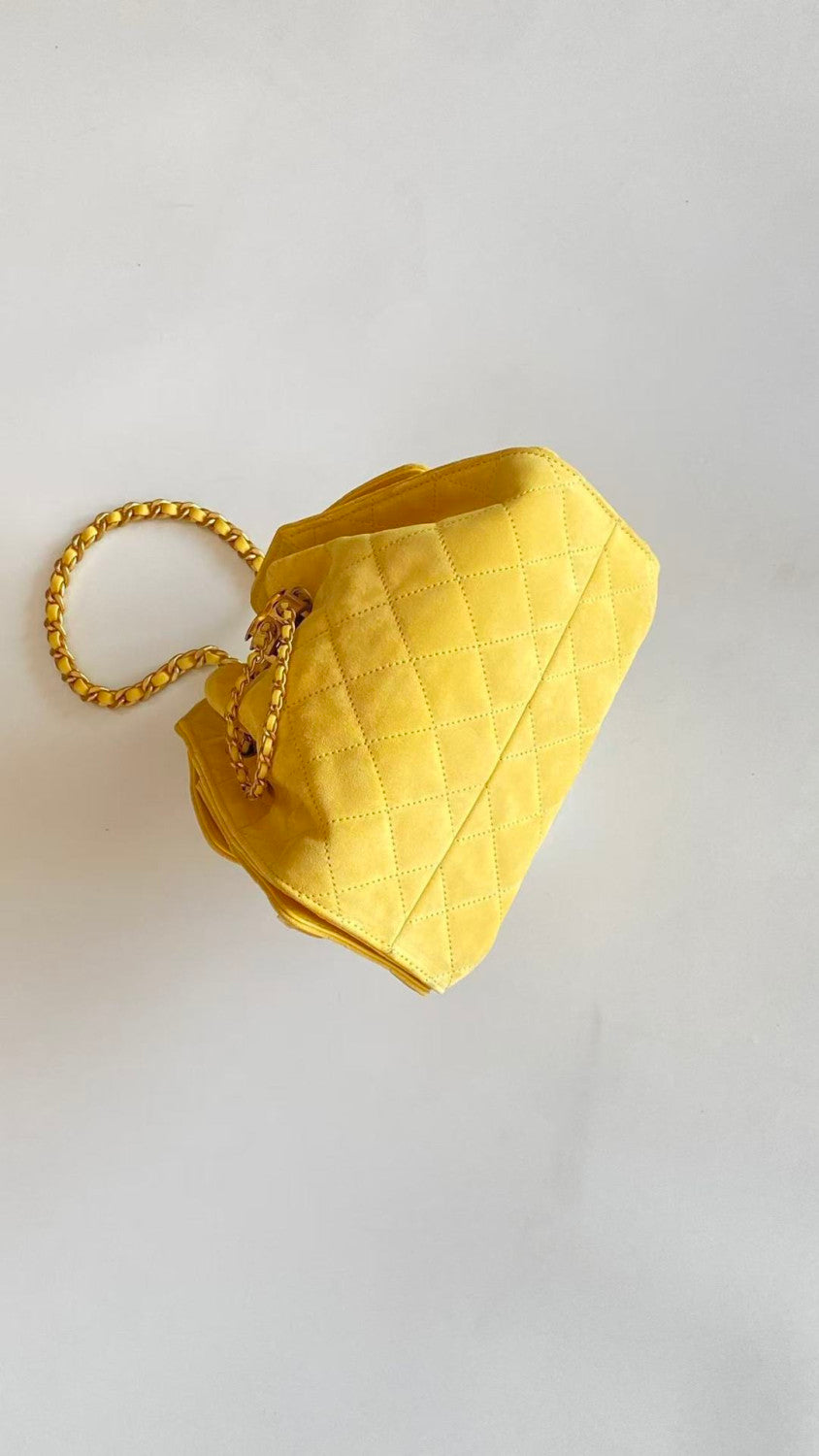 Chanel 25 Women's Mini Bag Suede-Effect Calfskin And Gold-Tone Metal Yellow #332928
