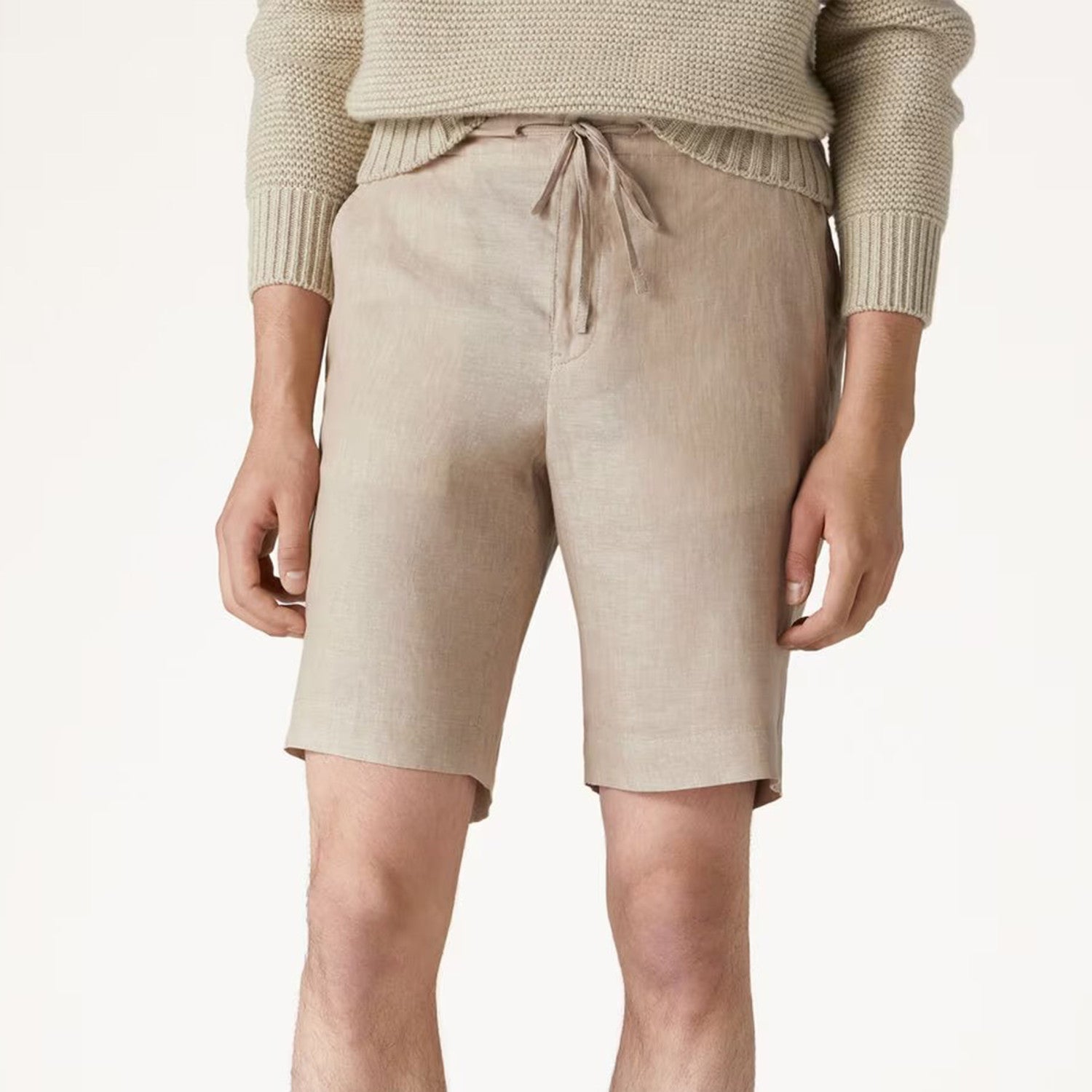Loro Piana Men's Spring And Summer Trend Fashion Mid-waist Tie Shorts Linen Solid Color Casual Pants Ngvp #8163