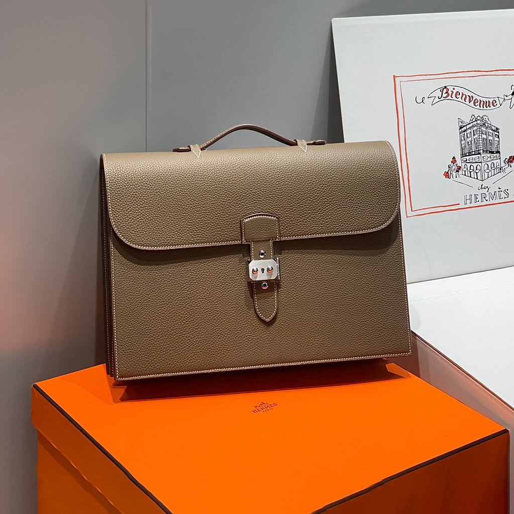 Hermes Men's Fashion Classic Solid-Color Leather Business Briefcase Handbag Bag Bags H033630CB37 #78599