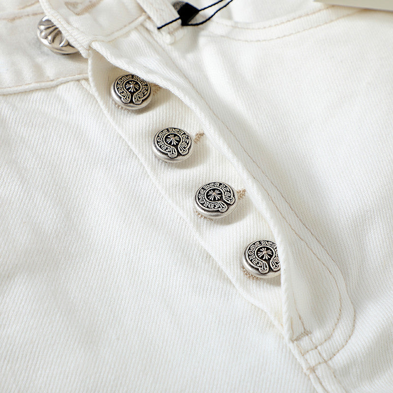 Chrome Hearts Graffiti White Denim Jeans Pants #96784