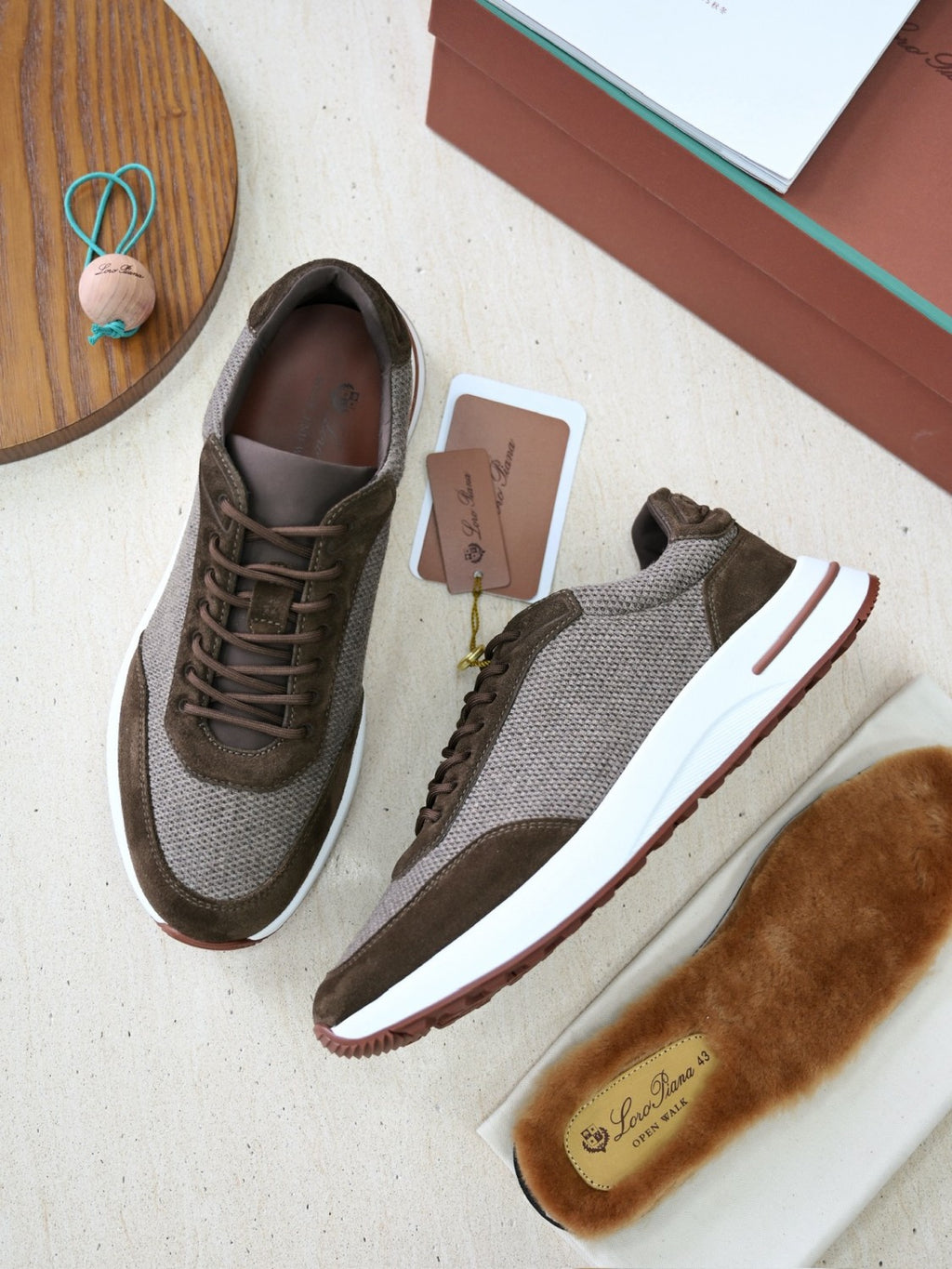Loro Piana Week End Walk Wool Thick Sole Lace Low Top Lifestyle Shoes Men's Brown Green #332220