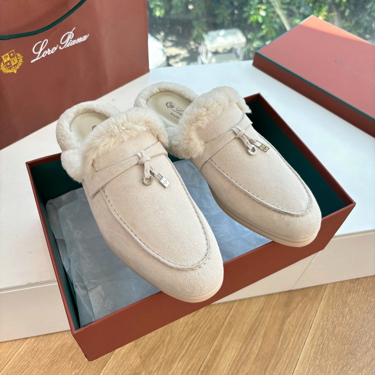 Loro Piana Women's Autumn/Winter Fashion Casual Suede Round Toe Flat Loafers With Exposed Heels Shoes #78312