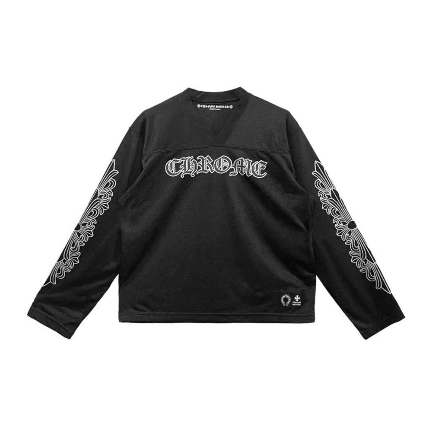 Chrome Hearts Men's Women's Hockey Jerseys Collection Silver Plated Short Sleeve Long Sleeve Black T-Shirt #98519