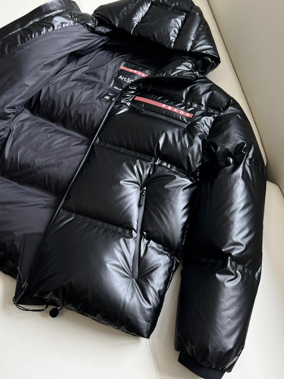 Prada Light Nylon Hooded Puffer Jacket Zip Down Coat #96333