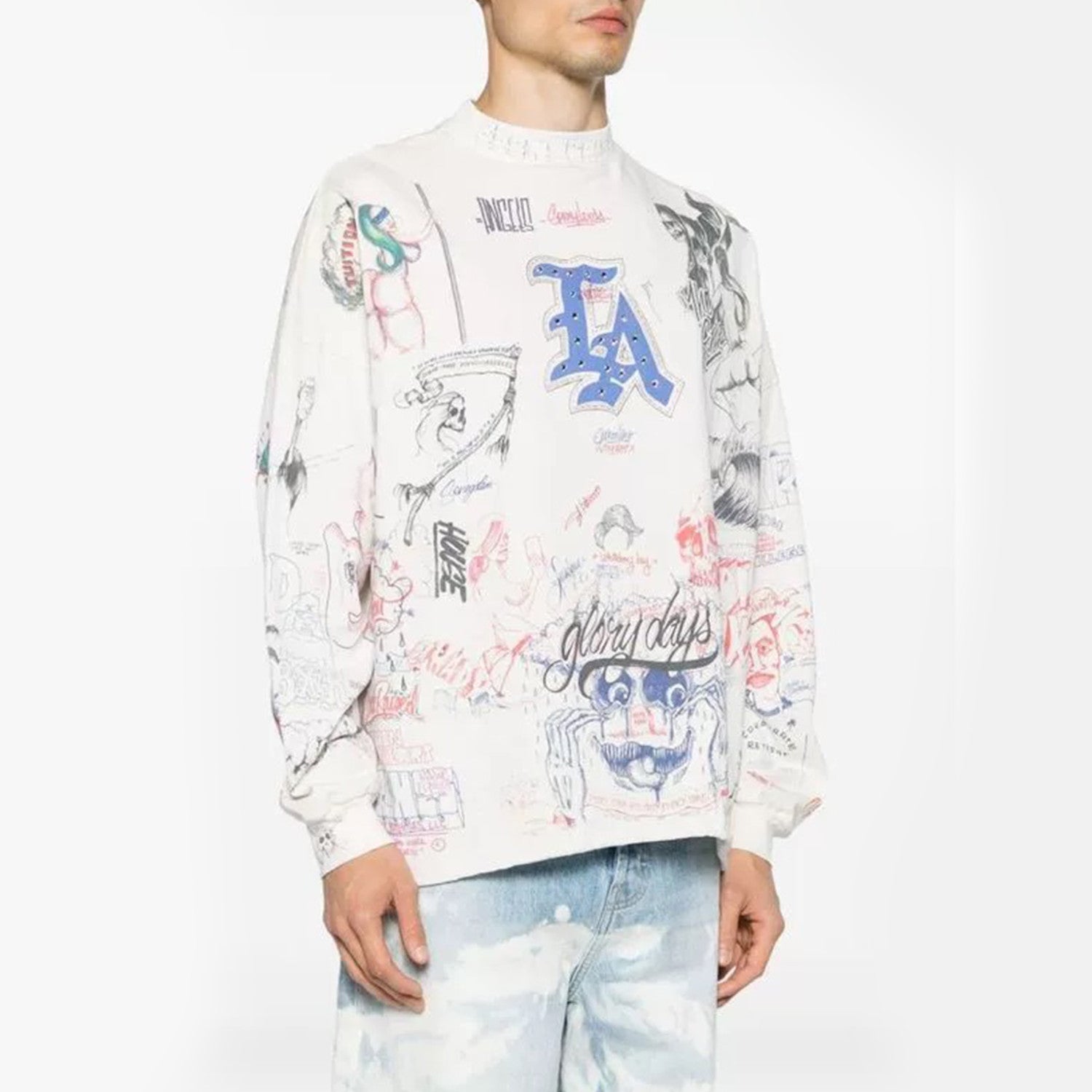 Saint Michael Men's And Women's Spring And Summer Graffiti Retro Hot Diamond Print Loose Casual Long Sleeved Hoodie Top Ngvp #8384