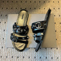 Balenciaga Women's Spring And Summer Fashion Rivets Belt Buckle Round Head Flat Slippers Punk Style Cowhide Sandals Leather  Shoes Ngvp #1595