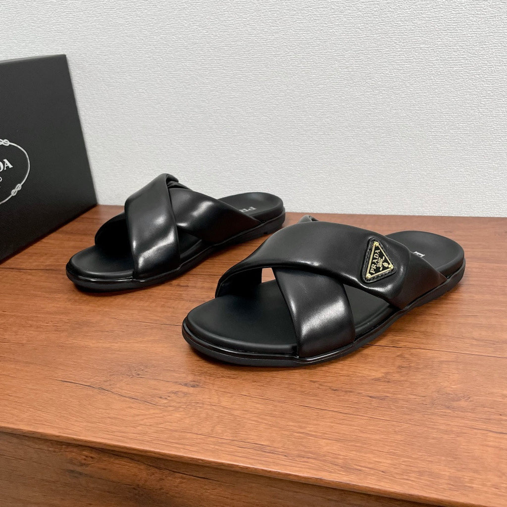 Prada Leather Cross Slides #383748