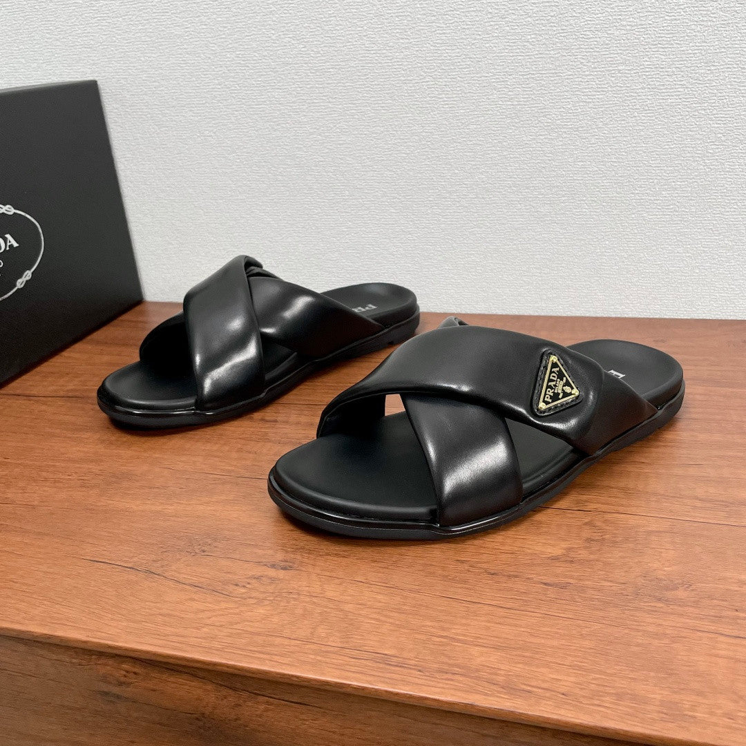 Prada Leather Cross Slides #383748