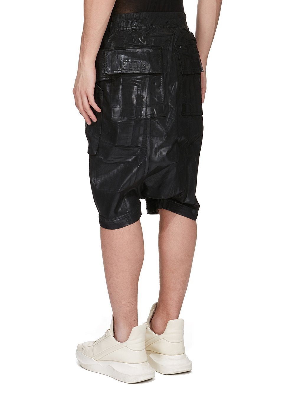 Rick Owens Dekshdw Men's Summer Flap Pocket Waxed Elastic Waist Solid Color Loose Fit Denim Shorts Ngvp #1548