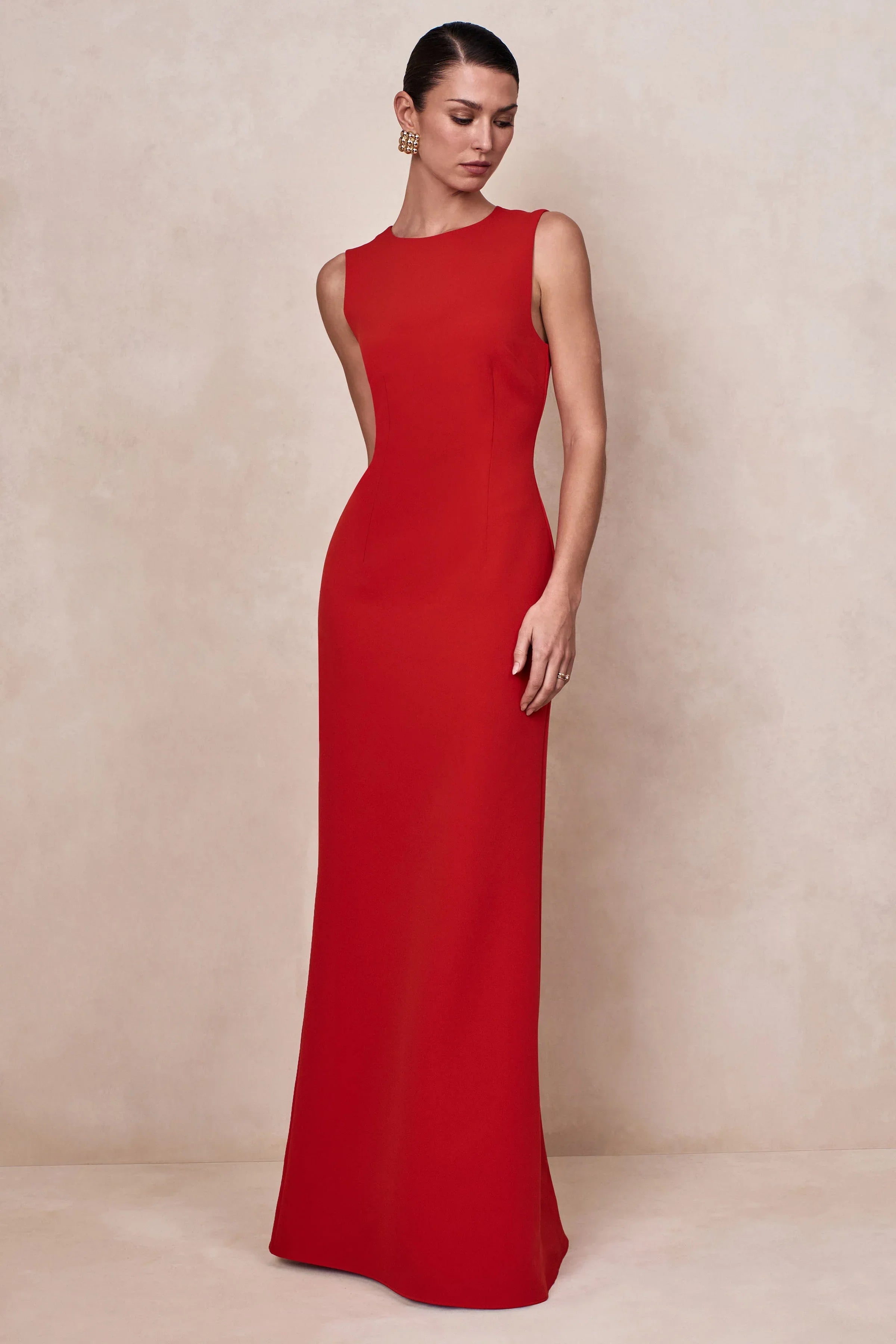Astrelle | Red High-Neck Maxi Dress