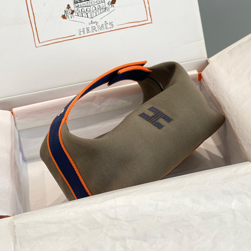 Hermes Classic Casual Color Block Canvas Tote Bag Makeup Bag Toiletry Bag Bags #78245