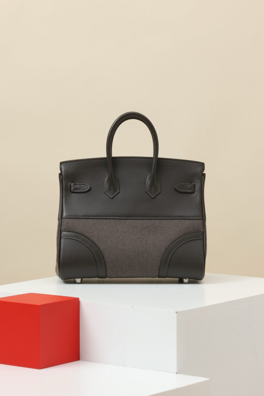 Hermes Birkin Go Team 25 BKG25 Women's Solid Color Wool Felt and Calfskin Handbag Bag Bags #77527