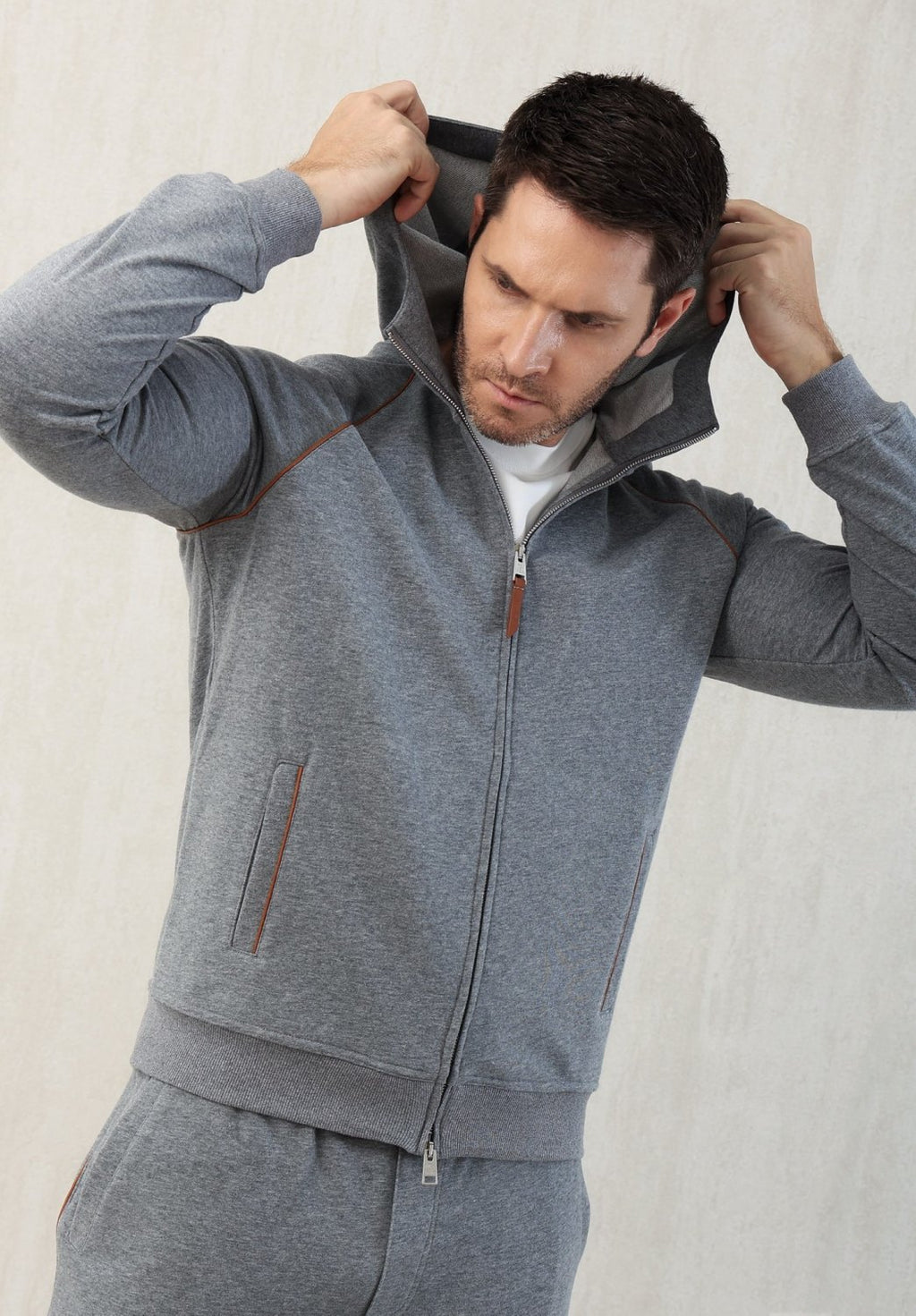 Brunello Cucinelli Men's Techno Cotton French Terry Hooded Long Sleeve Casual Athletic Sweatshirt Solid Color Zipper Spring Jacket Ngvp #1675