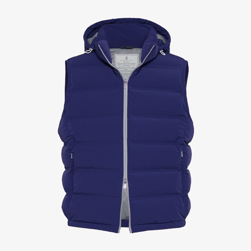 Brunello Cucinelli ﻿Men's Fall/Winter Stand-Up Collar Double-Zip Bonded Taffeta Down Vest with Heat-Sealed Seams And Detachable Hood Ngvp #2717