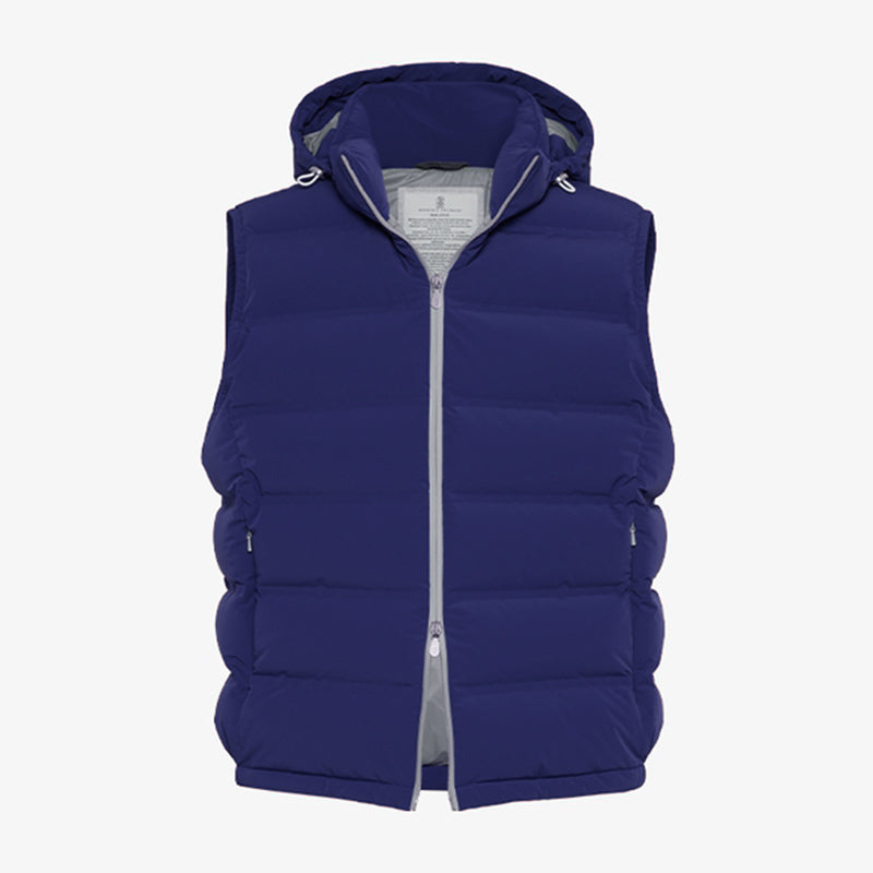 Brunello Cucinelli ﻿Men's Fall/Winter Stand-Up Collar Double-Zip Bonded Taffeta Down Vest with Heat-Sealed Seams And Detachable Hood Ngvp #2717