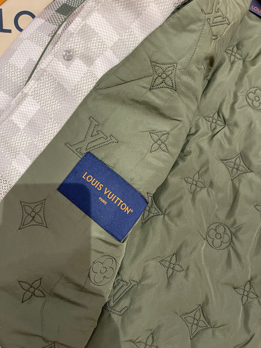 Louis Vuitton ï»?Men's Spring Graphic Coach Jacket Jacquard Drawstring Hem Long Sleeve Single Breasted Coat #71876