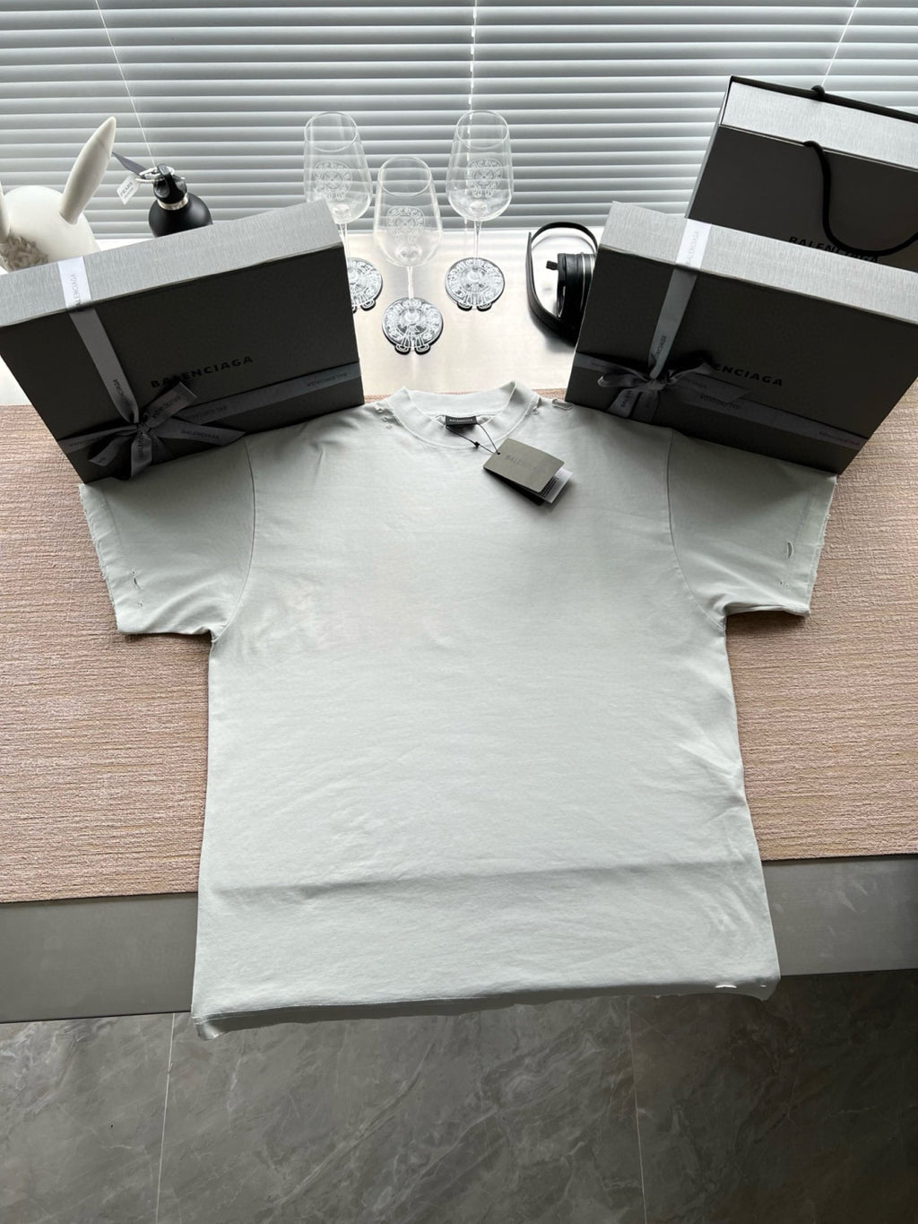 Balenciaga Men's Summer Solid Color Tape Letter Print Round Neck Cotton Short Sleeve T-Shirt #77438