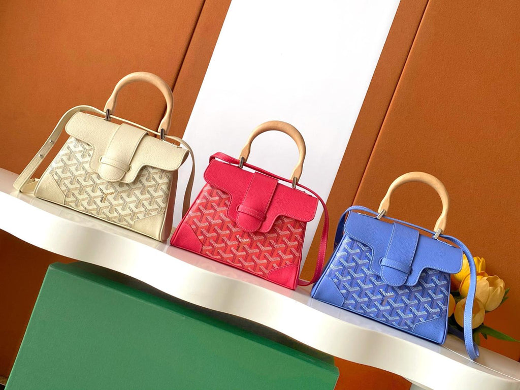 GOYARD Saigon Women's Solid Color Wooden Handle Canvas and Calfskin Shoulder Bag Handbag Bags #77774