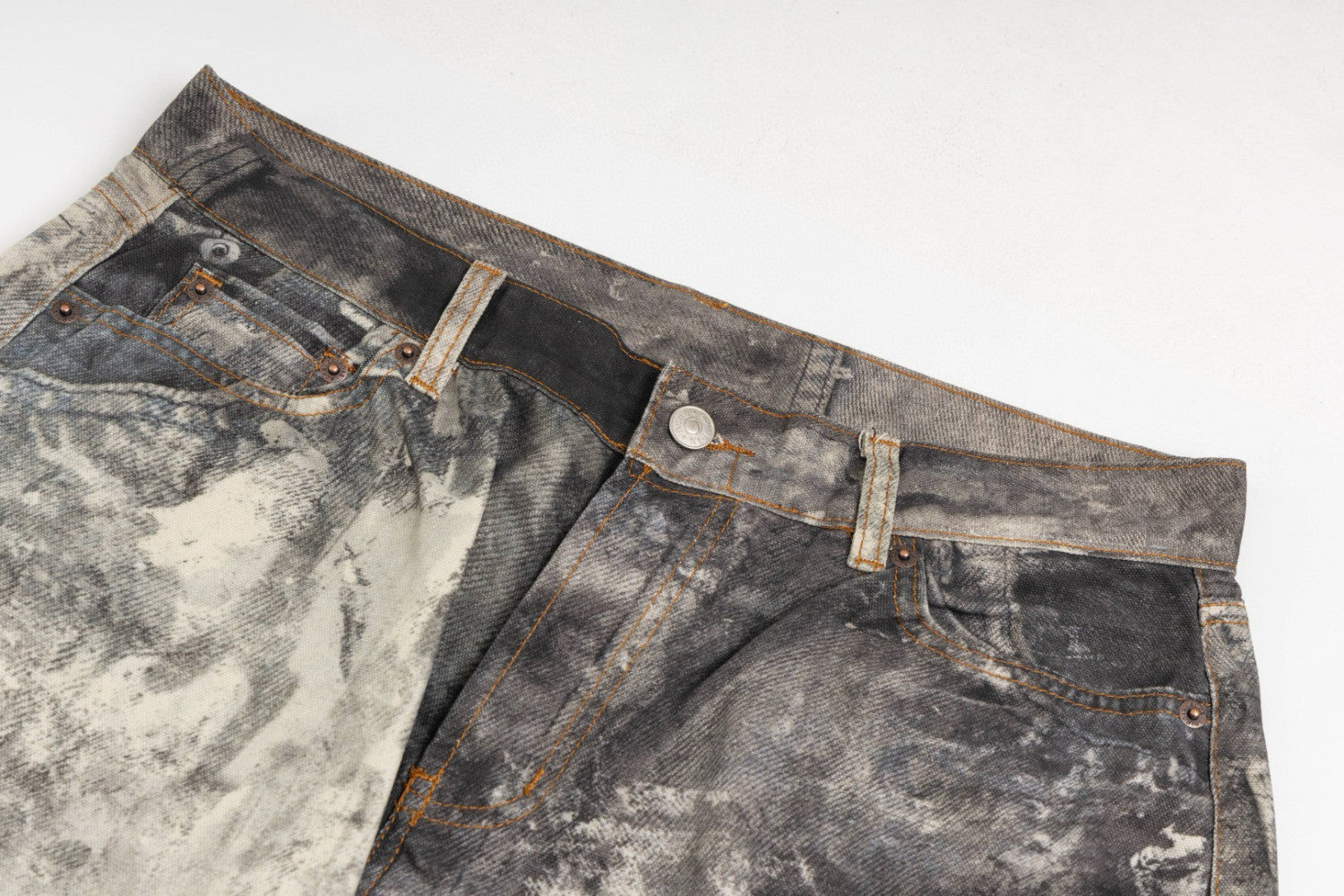Acne Studios Men's Fall/Winter Ink Splash Print Low Rise Wide Leg Loose Button Jeans Pants #72142